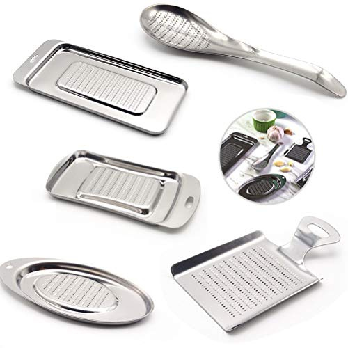 ERYUE Rallador de Jengibre de Acero Inoxidable Grueso, Moler Fácilmente Barro Delicado, Diseño Anti Dientes, Pala de Jengibre de Acero Inoxidable 430, con Almacenamiento Colgante, (Plata_4)