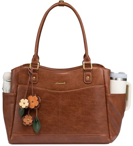 LOVEVOOK Laptopväska dam 15,6 tum, arbetsväska, shoppingväska, handväska, stor, elegant lärarväska, tote bag, PU-läder, skolväska, laptopväskor med blomhänge för företag, universitet, skola, 15,6 Zoll