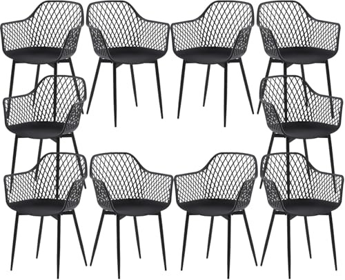 buybyroom Gartenstühle 10er Set, Gartenstuhl Kunststoff mit Armlehne,Loungesessel Outdoor Gartensessel Wetterfest für Garten Balkonstühle Terrassenstühle Bistrostuhl Balkonmöbel Kleiner Balkon,Schwarz