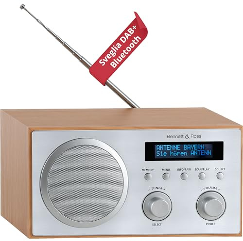 Bennett & Ross DAB-258 NT Vikedal DAB+/FM digital radio – Bluetooth streaming från smartphone – USB MP3-spelare och AUX – dubbel väckarklocka med snooze och sömntimer – LCD-skärm – natur