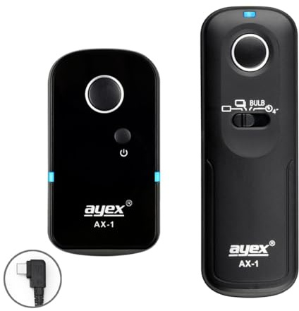 ayex Trådlös fjärrutlösare AX-1 kompatibel med Sony USB-C Alpha 7C II 7C R 7 V A6700 trådlös upp till 100 m 2,4 GHz glödlampa seriebild fördröjning