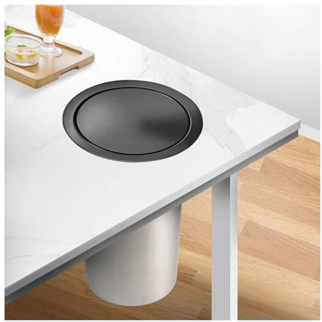 Scivolo rifiuti incassato moderno. Coperchio robusto a ribalta oscillante in acciaio inox impermeabile. Inserto per pattumiera per isola cucina, bar e uso commerciale.(Black)