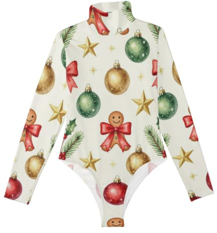 GuoChe långärmad enkel kroppsdräkt för kvinnor akvarell julprydnad pepparkakor