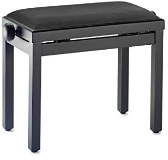 Stagg 21877 PB39 BKP SVBK Samt-Klavierbank (Höhenverstellbar: 49-59 cm, Sitz Abmessung: 55x32cm) schwarz