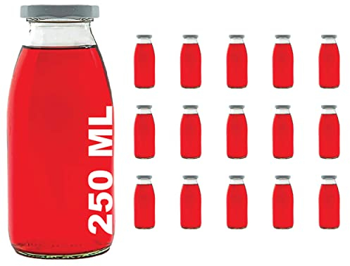 casavetro Milchflaschen Glasflaschen 250ml Likörflaschen 15 Stück Saftflaschen leere Smoothie Schraub-Verschluss Deckel TO 43 zum befüllen (15 x 250 ml)