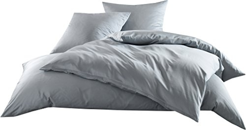 Bettwaesche-mit-Stil Mako-Satin Baumwollsatin Bettwäsche Uni einfarbig zum Kombinieren (Bettbezug 140 cm x 200 cm, Grau)