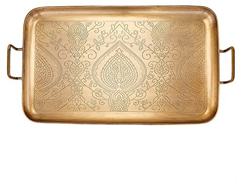 Old Dutch Tangier Champagne Tone Etched Tray, 19 x 10.25 x 1, Antique Champagne