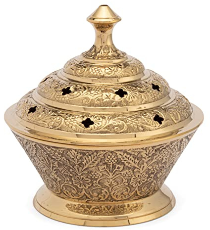 NKlaus Räuchergefäß mit Deckel Weihrauchfass aus Messing Räucherfäß Gold Handarbeit 2711