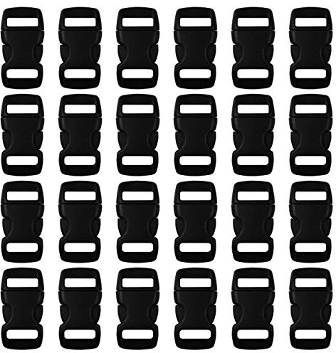 24pcs Klickverschluss Kunststoff Schnallen Seitliche Freigabe-Plastikmini Schnallen 3/8 Steckverschluss für Paracord Armbänder Verschluss, Hundehalsband, Rucksack, Schlüsselanhänger (Schwarz - 24er)