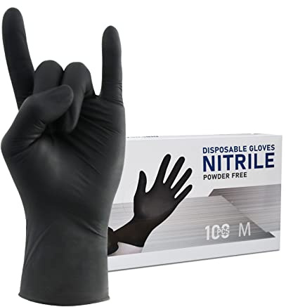 Wostar Black Disposable Nitrile Gloves Medium 4 mil 100pcs Powder Latex Free Non-Sterile Exam Gloves