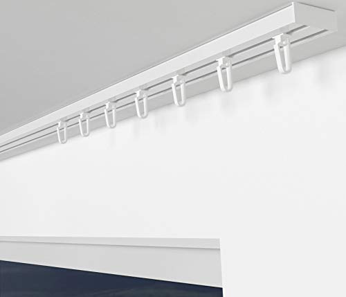 ALOHA Gardinenschiene RIO / 2-läufig / 280cm / mit Faltenlegehaken/Weiß | Vorhangschienen aus Aluminium, Deckenbefestigung