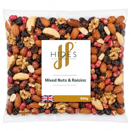 Hides Fine Foods - Mixed Nuts & Raisins 500g - GMO Free - Suitable for Vegetarians - Great for Baking, Flapjacks, Granola, Trail Mix, Christmas Snacks