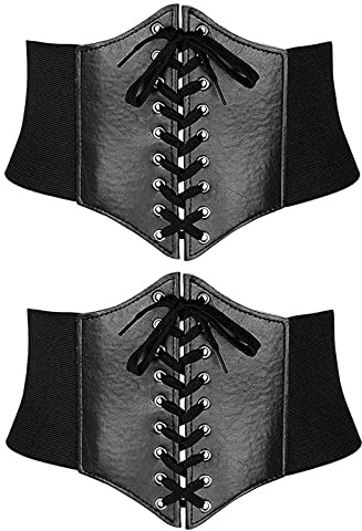 2 Stück Schnürgürtel Tied Waspie Gürtel Bandage Elastizität Leder Korsett Taillengürtel Damen Schnürkorsett Taille Leder Gürtel Belt Elastisch Gebunden für Partys