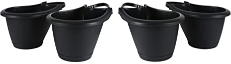 BURI 4X Regenrohr Pflanztopf Blumentopf für Regenrinnen mit Halterung - Fallrohr Blumentopf schwarz - 4 Stück Blumentopf Regenrohr rund