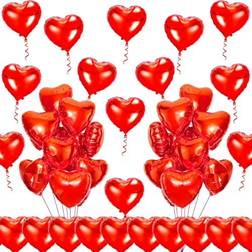 kortes Red Heart Balloons, 50pcs 10inch Foil, Valentine's Day Decoration Kit, Women's Department, Romantic Occasions