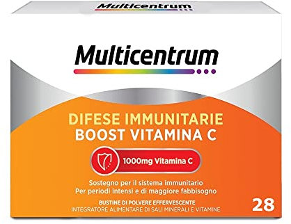 Multicentrum Difese Immunitarie, Boost Vitamina C, Integratore Alimentare con 1000 mg Vitamina C, Supporto per il Sistema Immunitario e il Metabolismo Energetico, 28 Bustine