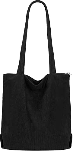 Jiliyote Groß Umhängetasche Cord Tasche Damen Reißverschluss,Cordtasche Shopper Groß Kord Einkauftasche für Uni Arbeit Mädchen Schule Alltag
