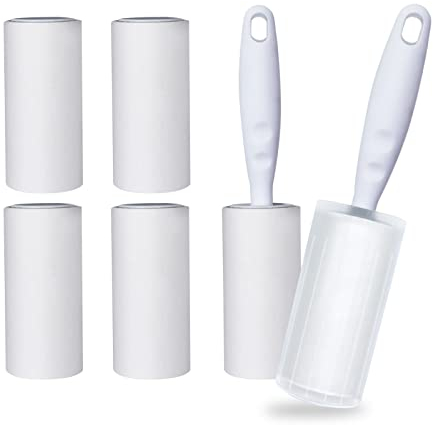 Oiamker Fusselrolle 6 Rollen mit 2 Abroller 1 Staubschutzhülle, Extra Klebrige Fusselrolle Kleidung, Fusselroller für Kleidung, Haare, Katzenhaare, Hundehaare, 60 Blatt/Rollen