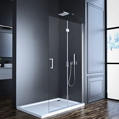 Goezes Duschwand Glas 75x195cm Walk in Duschabtrennung Doppel Faltbar Dusche Duschwand Duschtrennwand Duschabtrennung 6mm ESG Nano Easy-clean Glas Glastrennwand Glaswand