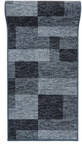 Mazovia rutschfest Teppich Läufer Flur - Modern Geometrische Muster Teppichläufer - Kurzflor Flurläufer für Vorzimmer, Küche - ÖKO-TEX Zertifiziert - Meterware Grau - 67 x 325 cm
