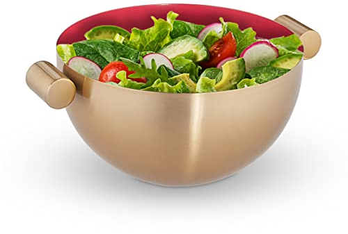 Relaxdays Ensaladera con Asas, Cuenco de Cocina, Bol de Acero Inoxidable, Frutero, Tamaños a Elección, Dorado y Rojo