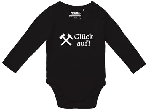 Huuraa Baby Body Glück auf! Ruhrpott Geschenk | Unisex Wickelbody mit Druckknöpfen Bio Baumwolle Fairtrade Langarmbody Geschenkidee Langarm Babybody