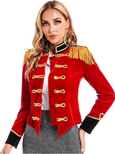Nyeemya Disfraz de Circo Mujer Domadora Chaqueta de Fiesta con Flecos y Borlas de Maestro de Anillo Disfraz Majorette de Banda Uniforme de Guardia