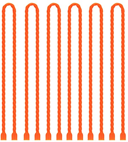Gesipor 6 PCS 24-Inch Silicone Cable Ties Dia 5mm Reusable Steel-Core Rubber Twist Ties Bendable Cable Ties for Bundling and Holding, All Purpose Cord Tie for Indoor and Outdoor (Orange)