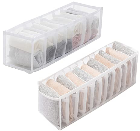 CORTNEY 2 Pezzi Organizer Cassetti, Organizer Armadio Salvaspazio Organizzatore Armadio pieghevole per Biancheria Intima Calze, Fazzoletti e Cravatte, 11+7 Griglie (Bianco)