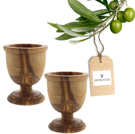 HOFMEISTER® Lot de 2 coquetiers en bois d'olivier robustes pour petits œufs en S 6,5 cm