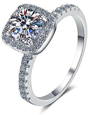 Aotiwe Damen Schmuck, Freundschaftsringe Beste Freundin Weißer 0,5 Karat Runder Moissanit mit 4 Zinken Silber 925 Silber Größe 52 (16.6)
