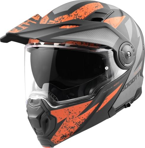 Bogotto FG-102 Safari Glasfiber-enduro flip-up-hjälm, schwarz matt/grau/orange, XL