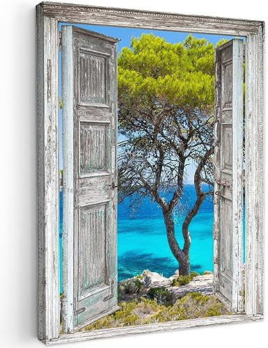 MuchoWow© Impression sur Toile Decoration Murale Peinture 50x70 cm Tableaux Decoratifs Muraux Décoration Chambre Arbre - Tropical - Mer - Vue - Plage