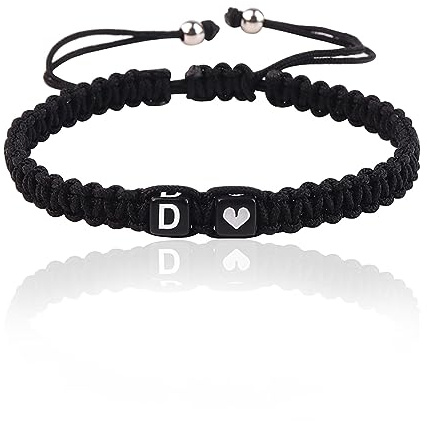 Initial A-Z Armband mit Buchstaben und Herz, Partnerarmband Geflochtenes Band verstellbarer Kette Seilarmband, Paar Geschenk für Frauen und Männer (D)