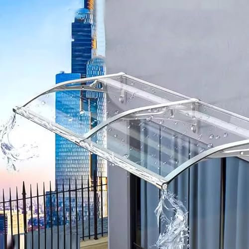Überdachung Haustür aus Aluminium und Polycarbonat,Vordach Haustür,Transparentes Pultbogenvordach,Haustürdach Überdachung Türdach,Uv-Schutz Anti-Schnee Kein Geräusch Design (80x260cm/32 x102)