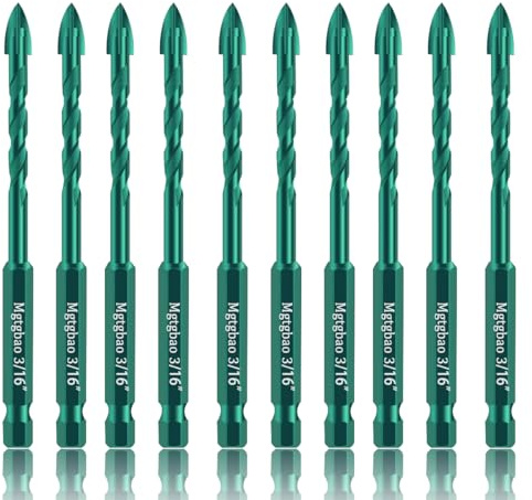 Mgtgbao 10pc 3/16”Green Concrete Drill Bit Set, 5mm Masonry Drill Bits for Tile,Brick, Plastic and Wood,Tungsten Carbide Tip Best for Wall Mirror and Ceramic Tile.