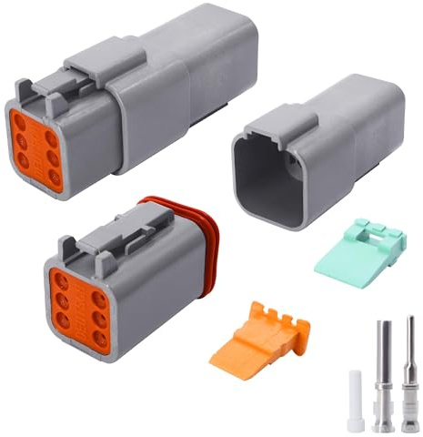HISports DT Connector Kit 6 Pin Way Sealed Male and Female Auto Waterproof Electrical Wire Connector Plug Automotive DT Electrical Wire Connector for Motorcycle, Truck, Car, Boats, Scooter (1 Set)