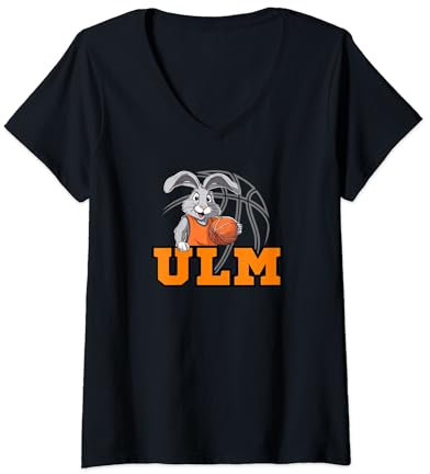 Ulm Basketball Fan Support Schwaben Stadion orange weiss T-Shirt mit V-Ausschnitt