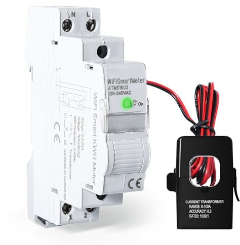 DeWin ATMS1603 Compteur d'énergie Intelligent WiFi monophasé Tuya,Commutateur WiFi Intelligent Tuya Rail Din 35mm Mesurant avec Précision Voltmètre Ampèremètre AC 220 V