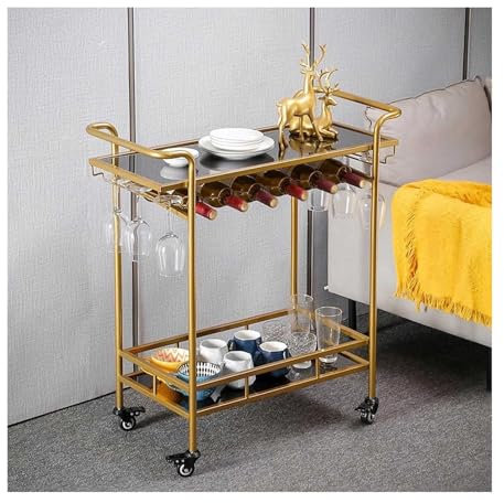 Barwagen für zu Hause Barwagen mit 2 Ebenen und LED-Licht, mobiler Barwagen, moderner Minibar-Küchen-Servierwagen und Kaffeestation mit Stauraum for Wein und Gläser Mobiler Bar-Servierwagen ( Size : G