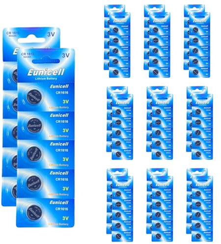 Eunicell - 5 x CR1616 3V Lithium Coin Battery/Button Battery - Suitable for use in LED lights, Digital Voice Recorders, Toys, Blood Glucose, Cholesterol Testing, Meters, Toys