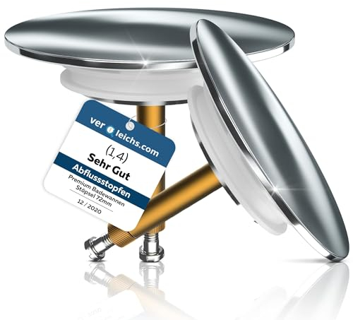 M. ROSENFELD HOME 2X Badewannenstöpsel Universal Ø 72 Premium - Stöpsel Badewanne Chrom aus Messing mit Doppel Dichtung - Rostfrei Badewannen Stöpsel Verschluss Badezimmer zubehör