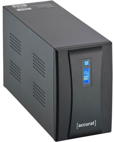 Accurat UPS Unterbrechungsfrei Stromversorgung Shield 2000-2000VA/1200W, AVR, LCD, AC, 2 Schuko-Steckdose, Überspannungsschutz, RJ45, USB-B - Line Interactive USV, Netzinteraktive Notstromversorgung