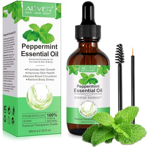 P-Beauty BIO Pfefferminzöl 60ml - Haaröl, Hautöl & Aromaöl | 100% reines Ätherische Öl, kaltgepresst | Minzöl gegen Kopfschmerzen | Haarwachstum & Hautberuhigung | Haar & Hautpflege | Massageöl Minze