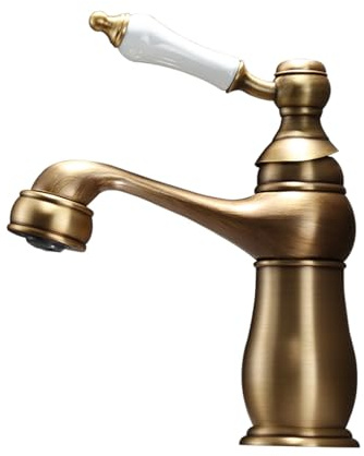 BiaoTeng Retro Brass Bathroom Basin Mixer Tap, Single Hole, Ceramic Valve, Antique Brass Finish