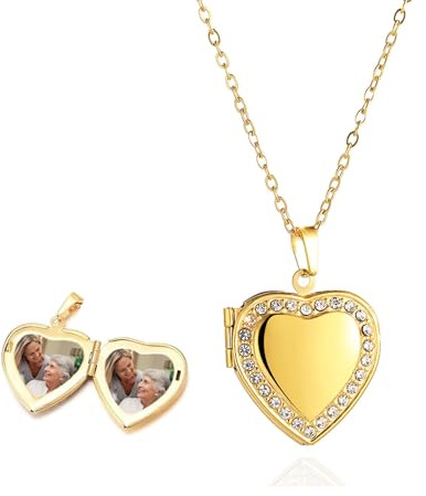 TJUSPIRIT Herz-Medaillon Foto Herzkette Damen Edelstahl | Photo Bild Amulett Anhänger Medaillon zum Öffnen Halskette Charms Schmuck Geschenk für Damen Mädchen Mutter Tochter Freundin