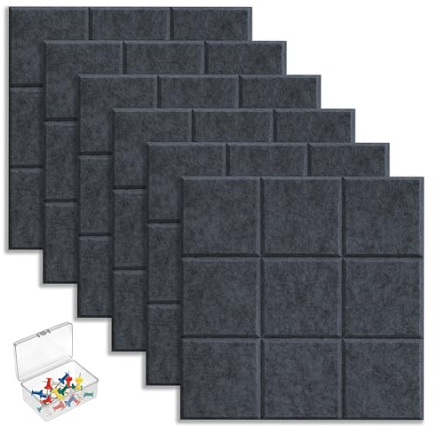 HomeGadget 6x Pinnwand Filz [30 cm x 30 cm ] inkl. 30x Pins - selbstklebend an der Wand ohne Bohren - Memoboard für Büro | Küche | Kinderzimmer in Dunkel Grau