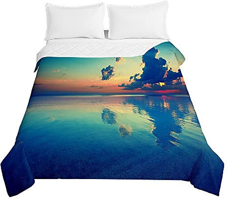 Highdi Stampa Spiaggia Estiva Piumino Estivo Matrimoniale, Extra Morbido Trapunta Matrimoniale, Bedding Piumino 220 x 240 cm, Piumone Leggero per Tutte Le Stagioni (100 * 150cm,Nuvole Blu)