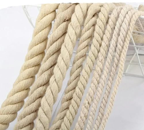 5 m 5/6/7/8/10/12/15/18/20 mm geflochtene Baumwollkordel für dekorative Taschen, hohe Zähigkeit, 3-teilige Schnüre, DIY-Nähtextilzubehör, Beige, 15 mm, 5 Meter