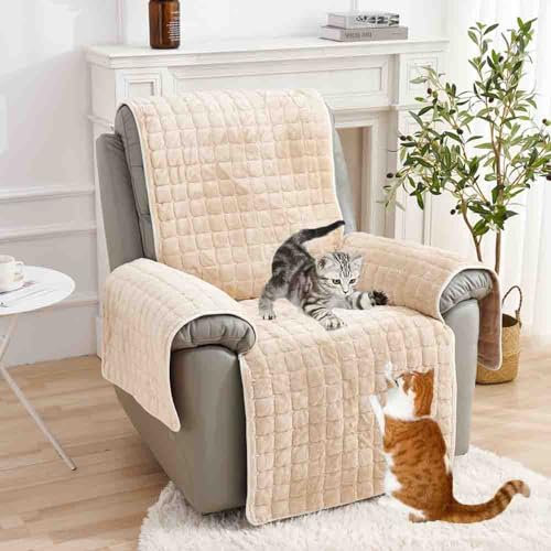 HLTQL Sesselschoner Für Relaxsessel rutschfest,Sesselschoner mit Armlehnen Fernsehsessel,Waschbar Sesselüberwurf Fernsehsessel Bezug Hochlehner,Für Kindern Und Haustieren(Beige,2Sitz(116 * 190))